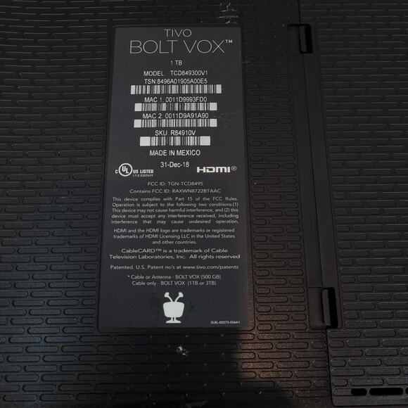 TiVo Bolt VOX DVR 1TB HDD 4K /UHD TCD849300V1 *Missing Remote & Cable Card* - Picture 8 of 9
